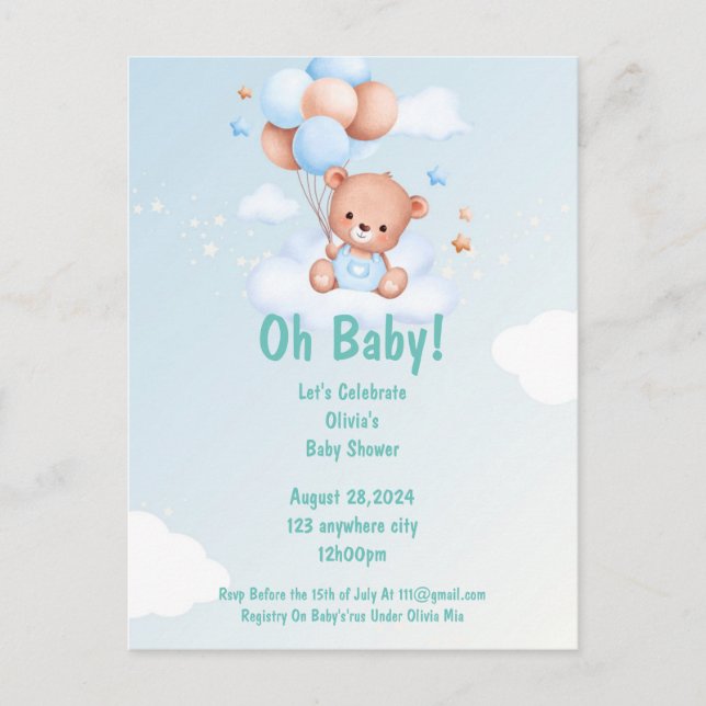 OH BABY BABY SHOWER INVITATION FOR BOYS (Front)