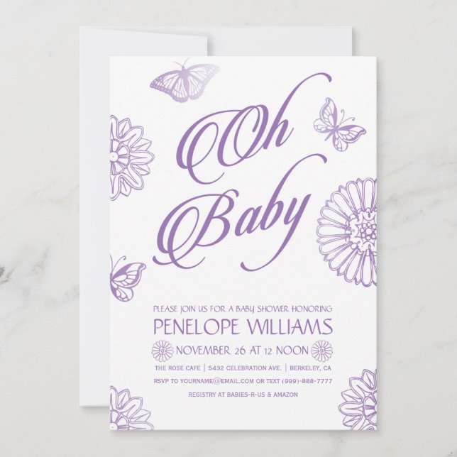 Oh Baby | Baby Shower Invitations | Purple (Front)