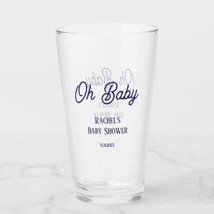 Oh Baby Baby Shower Navy Blue Script Gift Favour Glass