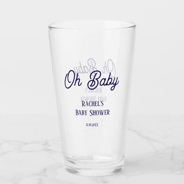 Oh Baby Baby Shower Navy Blue Script Gift Favour Glass (Front)