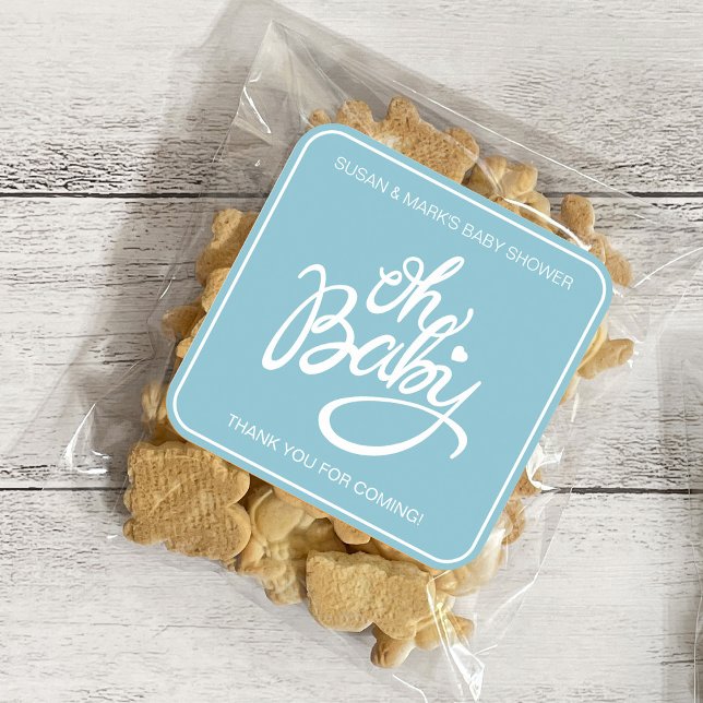 Oh Baby Baby Shower Square Sticker - Blue (Creator Uploaded)