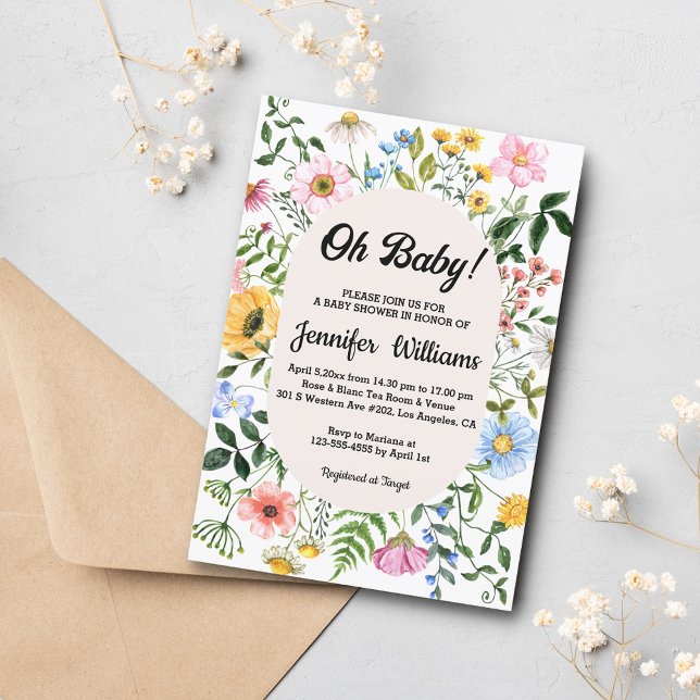 oh baby,baby shower watercolor floral wildflowers  invitation (Creator Uploaded)