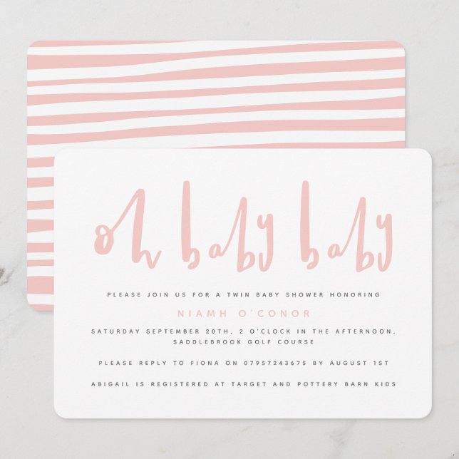 Oh baby baby twin baby shower invitation (Front/Back)