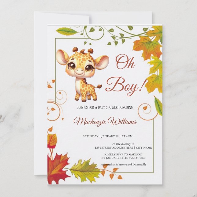 oh baby babyshower giraffe invitation (Front)