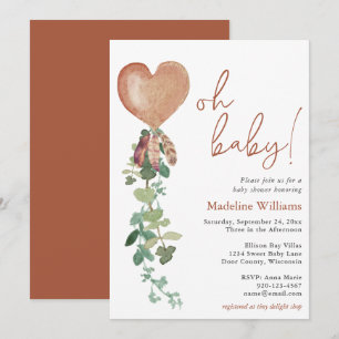Oh Baby Balloon Eucalyptus Terracotta Baby Shower Invitation