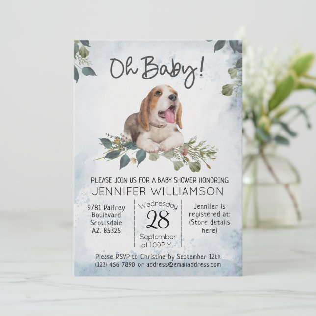Oh Baby! Beagle Puppy Dog Baby Shower Invitation (Standing Front)