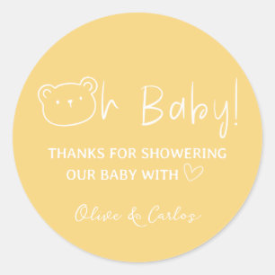 Oh Baby Bear and Heart Thank You Baby Shower Classic Round Sticker