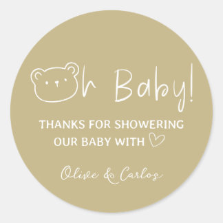 Oh Baby Bear and Heart Thank You Baby Shower Classic Round Sticker