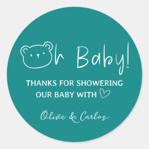 Oh Baby Bear and Heart Thank You Baby Shower Classic Round Sticker