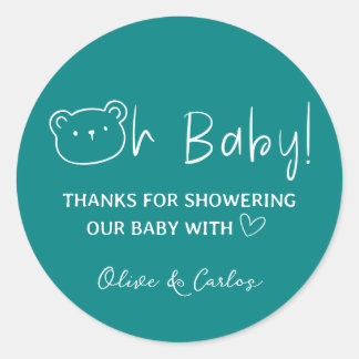 Oh Baby Bear and Heart Thank You Baby Shower Classic Round Sticker