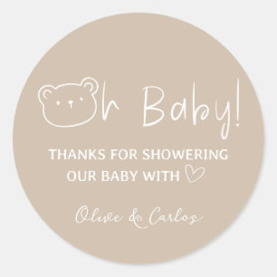 Oh Baby Bear and Heart Thank You Baby Shower Classic Round Sticker