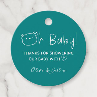 Oh Baby Bear and Heart Thank You Baby Shower Favour Tags