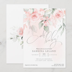 Oh Baby! Beautiful Vintage Blush Pink Roses Invitation