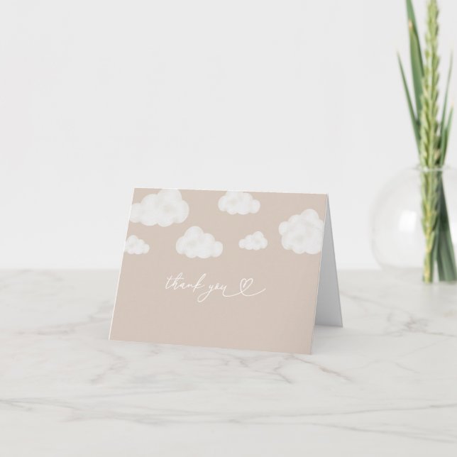 Oh Baby Beige Cloud Baby Shower Thank You Card (Front)