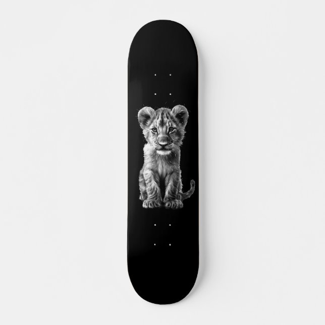 Oh Baby Big Cat Cub Black Skateboard (Front)