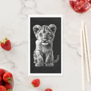 Oh Baby Big Cat Cub Grey Black Napkin