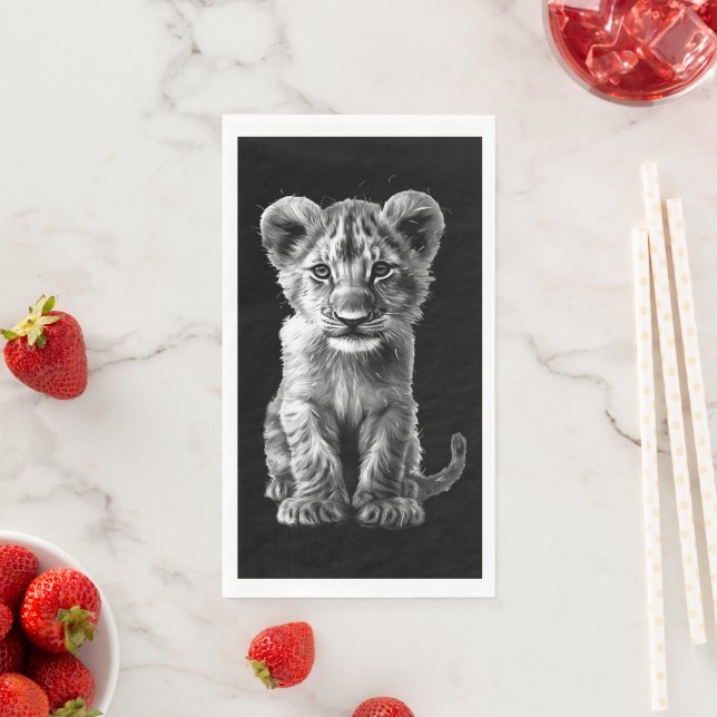 Oh Baby Big Cat Cub Grey Black Napkin (Insitu)