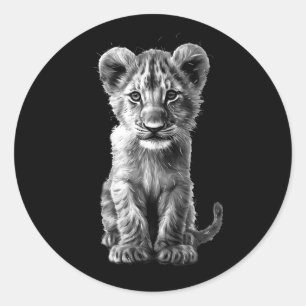 Oh Baby Big Cat Cub Grey Classic Round Sticker