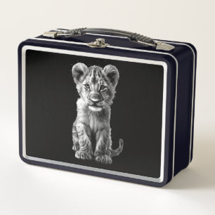 Oh Baby Big Cat Cub Grey Metal Lunch Box