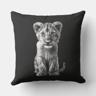 Oh Baby Big Cat Cub Grey Outdoor Pillow
