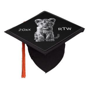 Oh Baby Big Cat Cub Grey Year Monogram Graduation Cap Topper