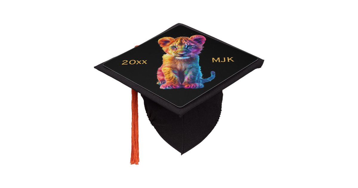 Oh Baby Big Cat Cub Monogram and Year Graduation Cap Topper | Zazzle
