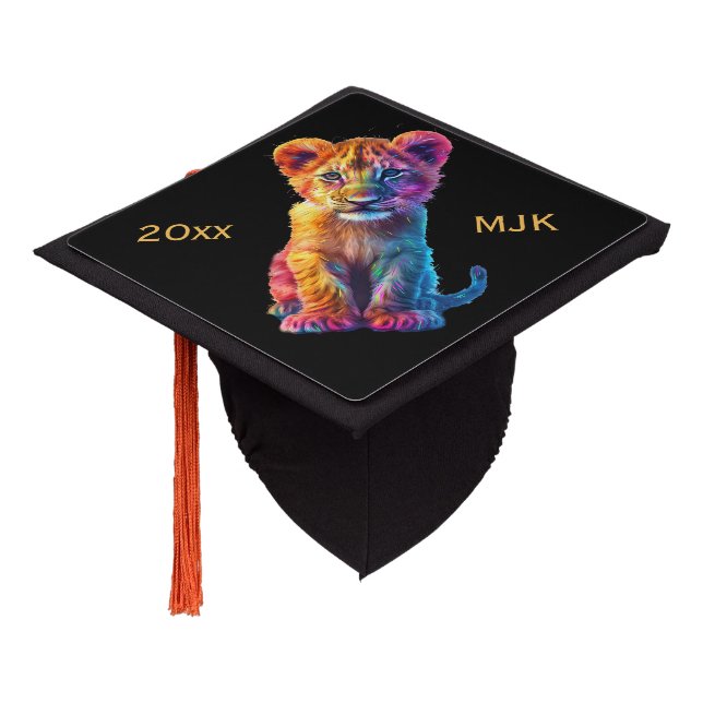 Oh Baby Big Cat Cub Monogram and Year Graduation Cap Topper (Angled)