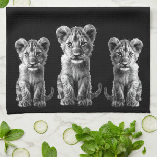 Oh Baby Big Cat Grey Cub Black Kitchen Towel