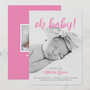 Oh Baby! Birth Announcement in Pink