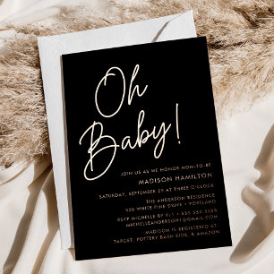 Oh Baby Black and Rose Gold Script Baby Shower