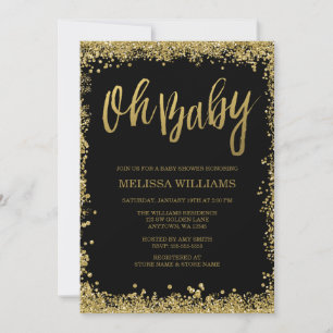 Oh Baby Black Gold Glitter Baby Shower Invitation