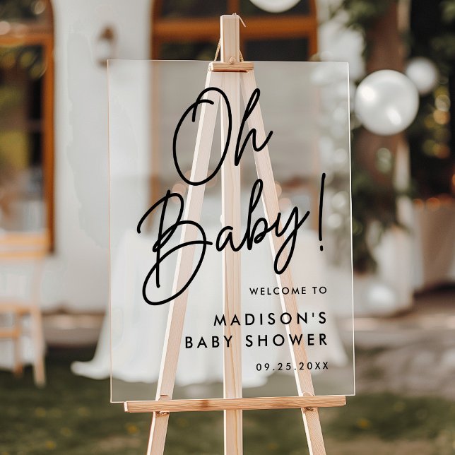 Oh Baby Black Script Baby Shower Welcome Acrylic Sign (Creator Uploaded)