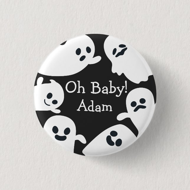 Oh Baby! Black & White Halloween Fall Baby Shower 1 Inch Round Button (Front)