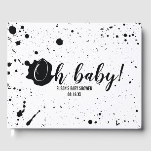 Oh Baby Black + White Splatter Unisex Baby Shower Guest Book