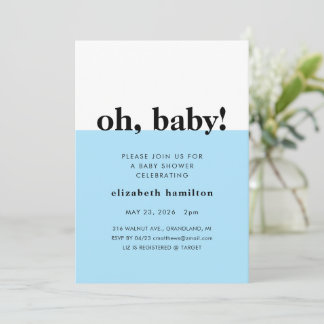 Oh Baby! Blue and White Baby Shower Invitation