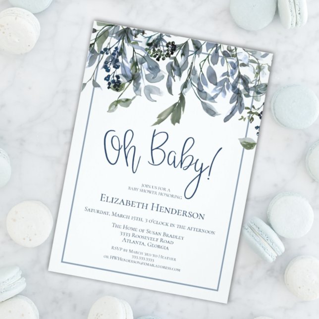 Oh Baby Blue Baby Shower Invitation (Creator Uploaded)