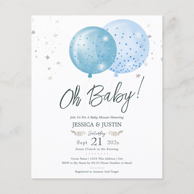Oh Baby Blue Balloons Baby Shower (Front)