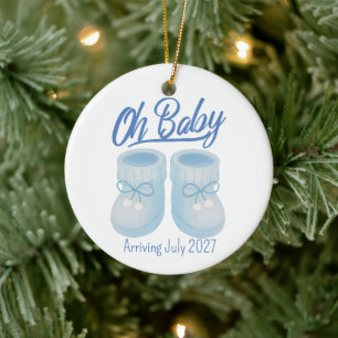 Oh Baby Blue Booties Pregnancy Announcement Ceramic Ornament