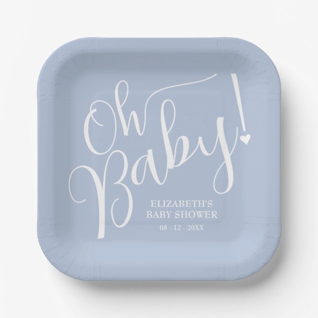 Oh Baby! Blue Boy Baby Shower Paper Plate (Front)