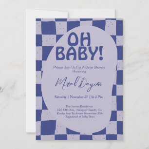 Oh Baby! Blue Checkered Modern Baby Shower Invitation