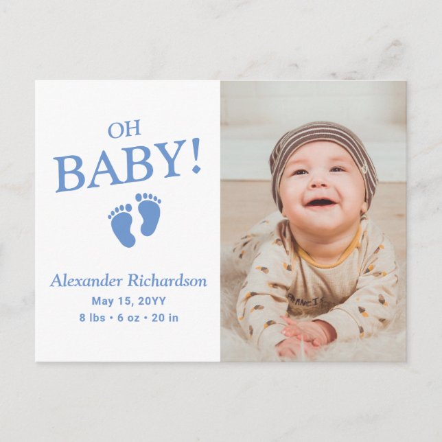 Oh Baby Blue Custom Photo Boy Faire-part de naissa (Devant)