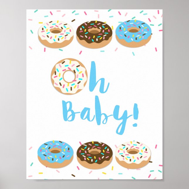 Oh Baby Blue Donut Sprinkle Baby Shower Sign (Front)
