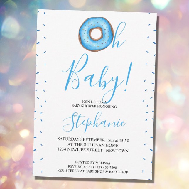 Oh Baby Blue Doughnut Boy's Baby Shower Invitation (Creator Uploaded)