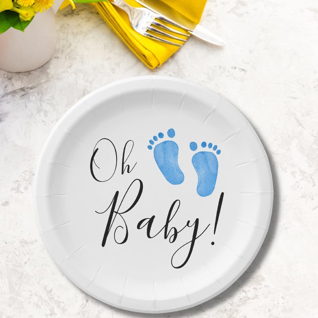Oh Baby Blue Feet Baby Shower Paper Plate (Creator Uploaded)