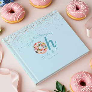 Oh Baby Blue Floral Botanical Doughnut Baby Shower Guest Book