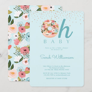 Oh Baby Blue Floral Botanical Doughnut Baby Shower Invitation