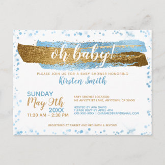 Oh Baby Blue & Gold Boy Baby Shower Invitations