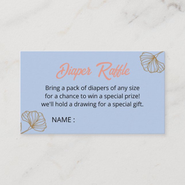 Oh Baby Blue Gold Ginkgo Leaf Baby Shower Diaper Enclosure Card (Front)