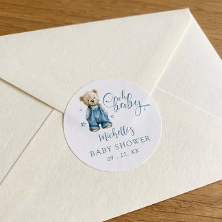 Oh Baby Blue Jean Baby Denim Baby Shower Classic Round Sticker