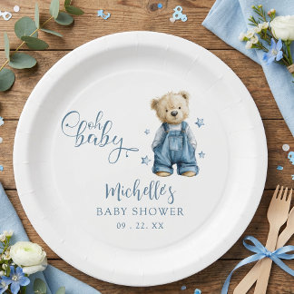 Oh Baby Blue Jean Baby Denim Baby Shower Paper Plate